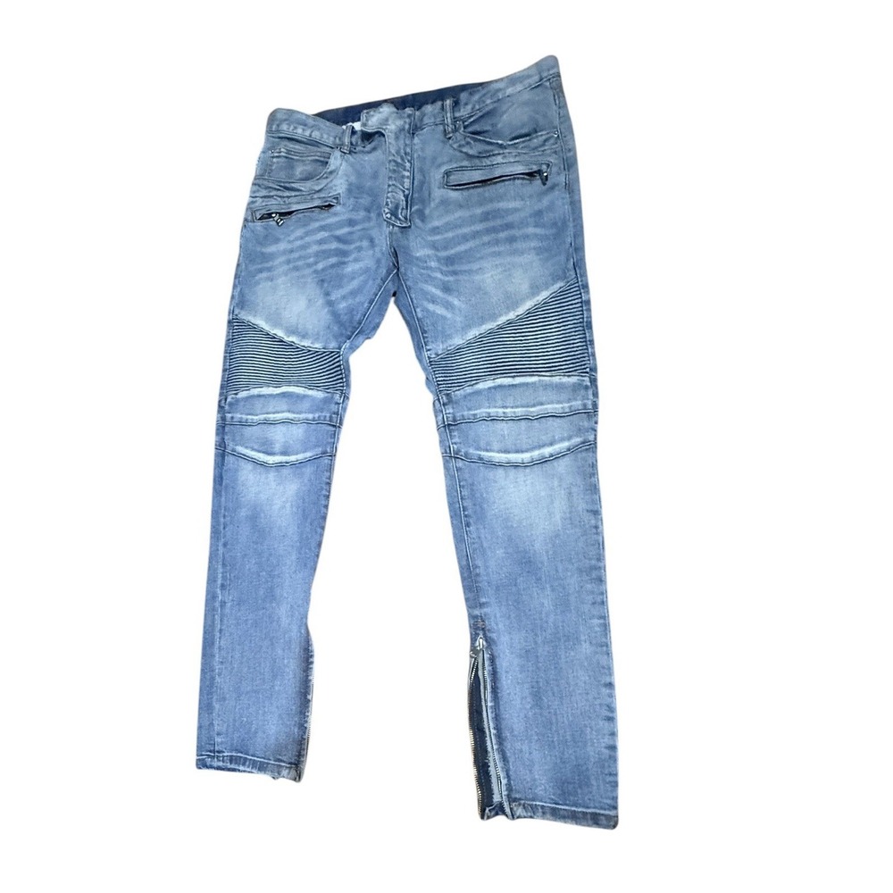MNML Denim Jeans Mens 38 Light Blue Moto Biker Zippered Legs